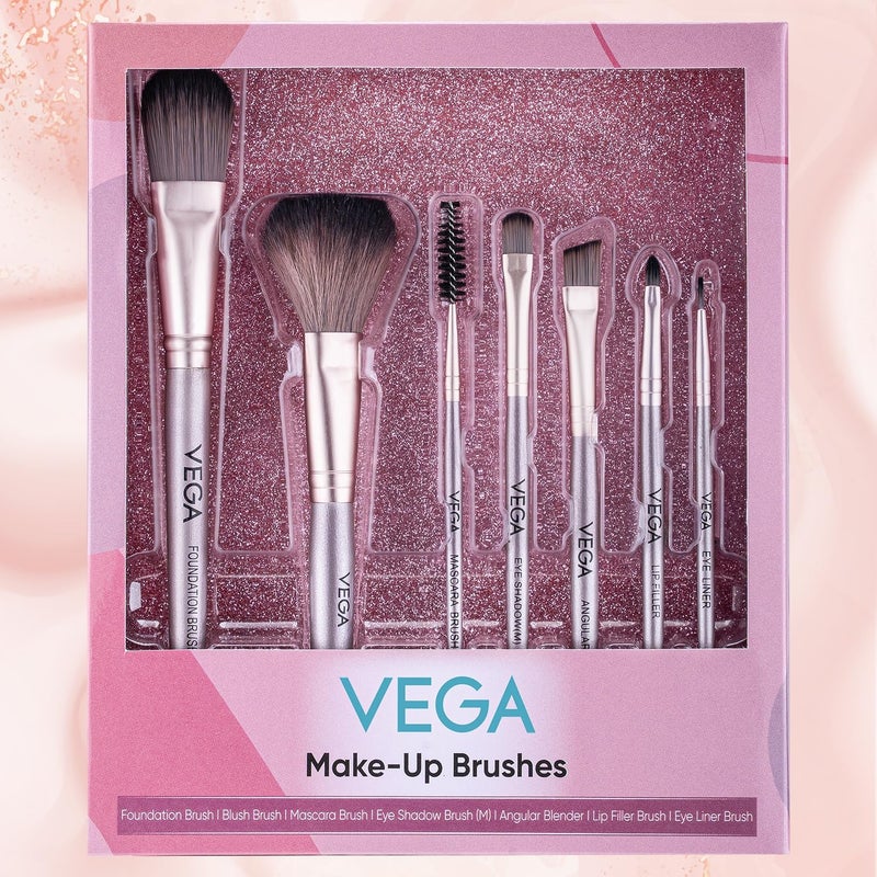 VEGA Make-Up Brushes Set of 7 for Face, Eyes and Lips (MBNS-07, Multicolor) | Premium Ultra-Soft Synthetic Bristles with Ergonomic Wooden Handles | Complete Cosmetic Blending Kit for Beginners & Professionals - Image 1